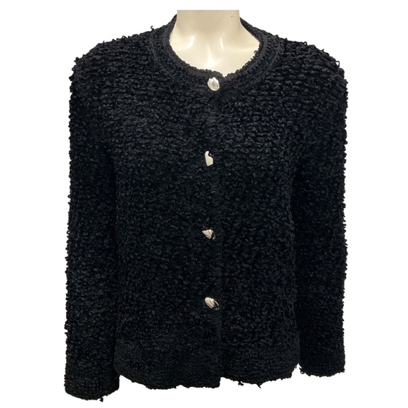 GIVENCHY BLACK CHENILLE KNIT CARDIGAN SWEATER - Picture 1 of 6